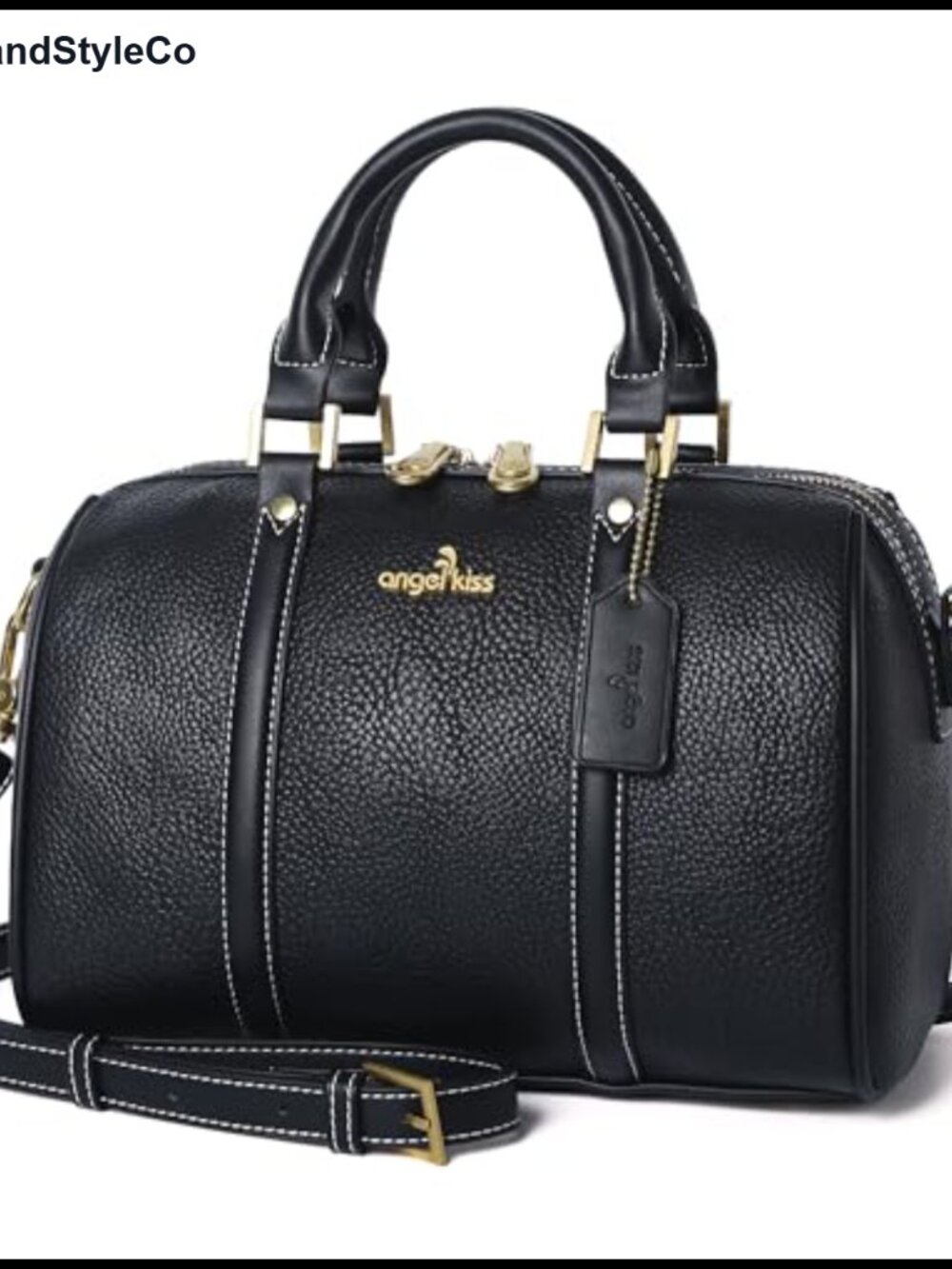 Vegan Leather Satchel Purse with Crossbody Strap Barrel Bag
